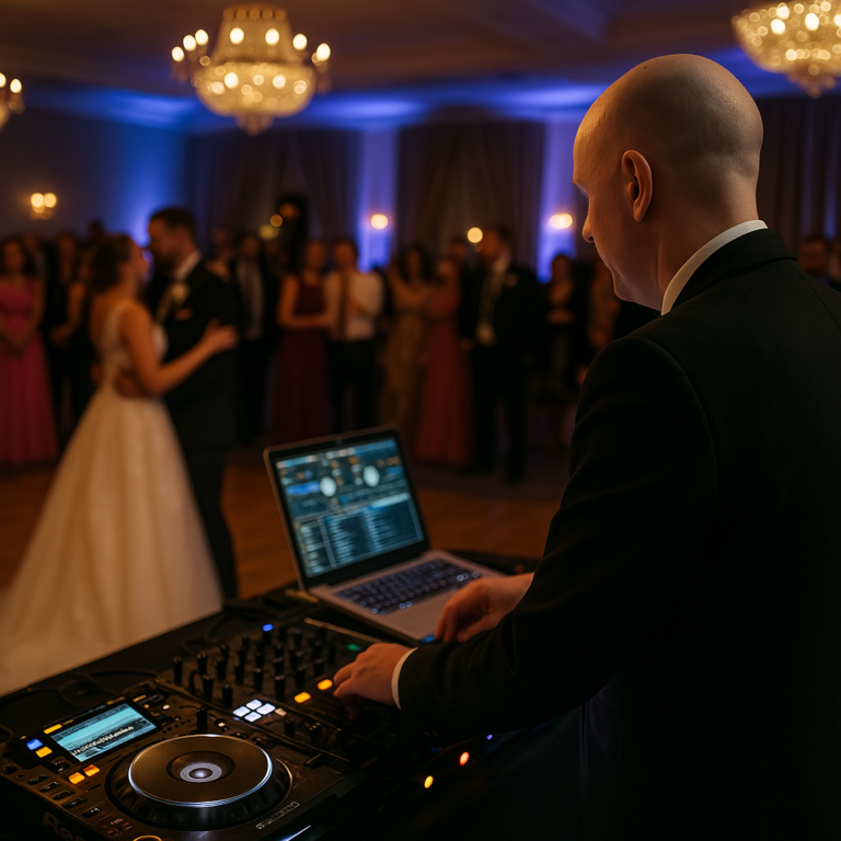 Guests celebrating on the dancefloor at a wedding
