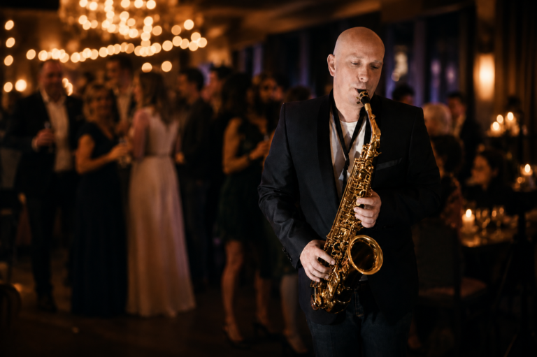 Ben Field playing live saxophone at an event
