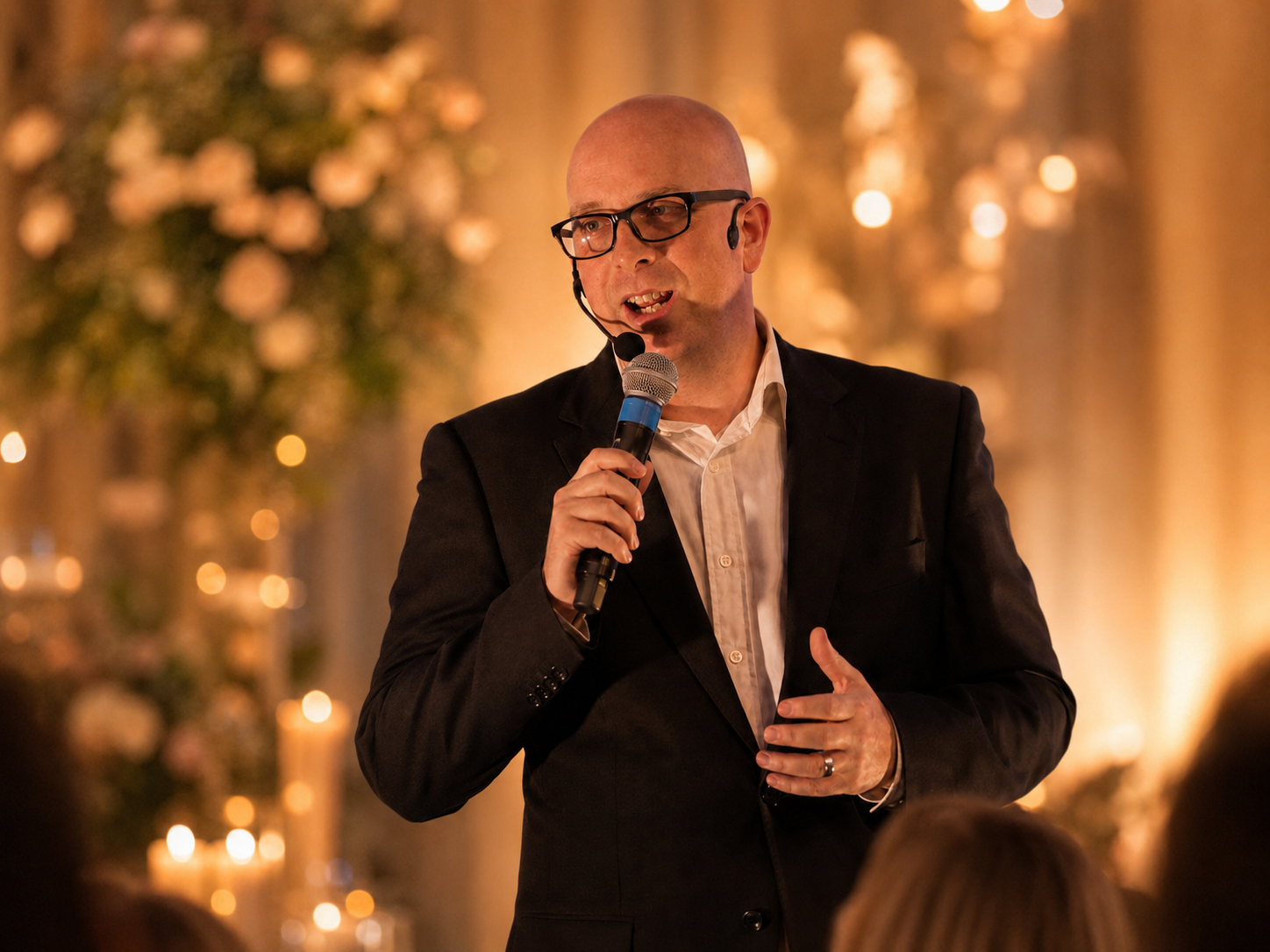 Event host with microphone